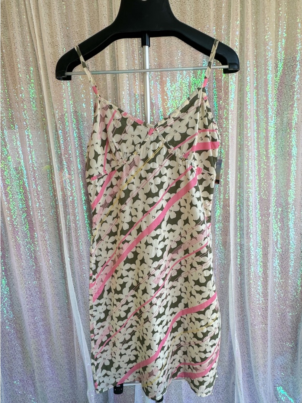 Route 66 Cream, Olive & Pink Floral Slip Midi Dress